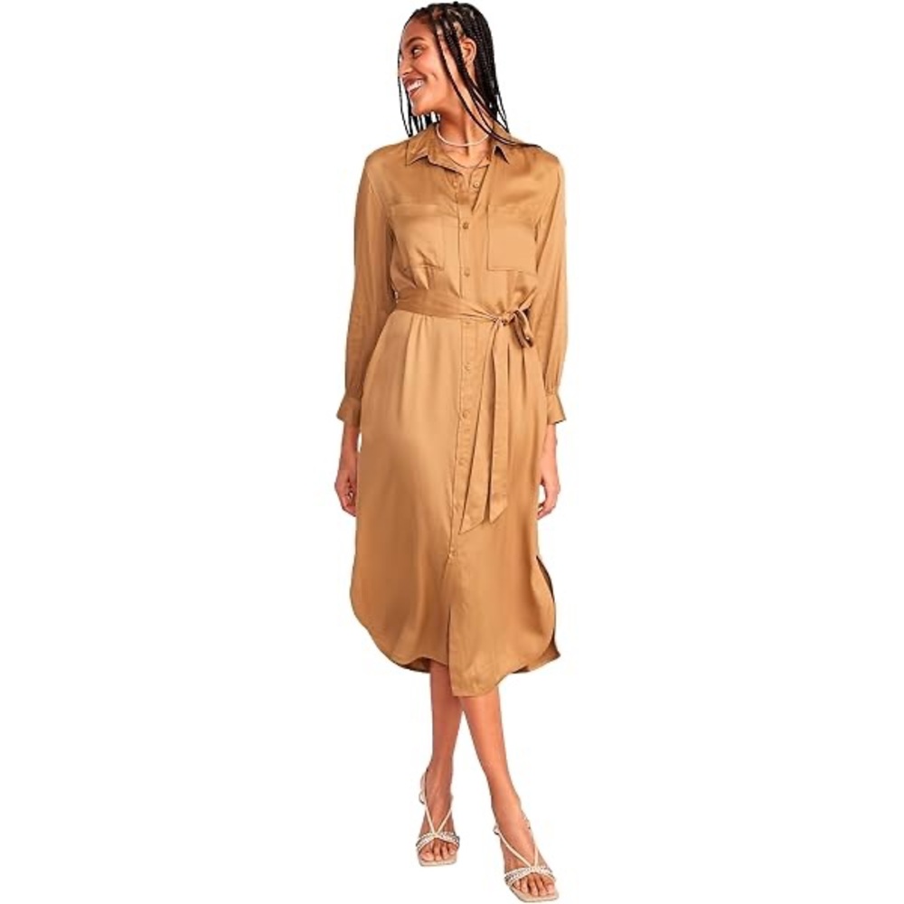 Old Navy Tan Midi Shirt Dress